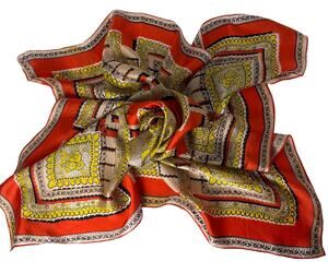 Vintage Baar & Beards Pure Silk Scarf 32x32 Red Floral Geometric Made Japan